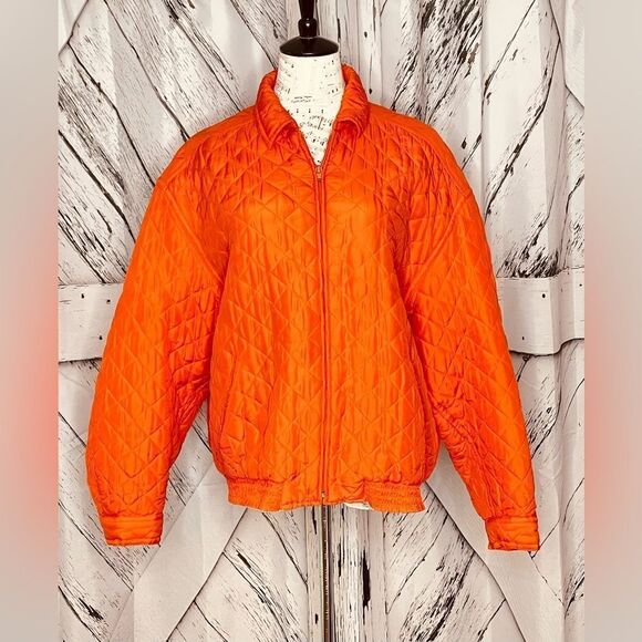 Diane Gilman Jackets & Blazers - Vintage Diane Gilman Silk Puffer Quilted Zipper Jacket Orange L